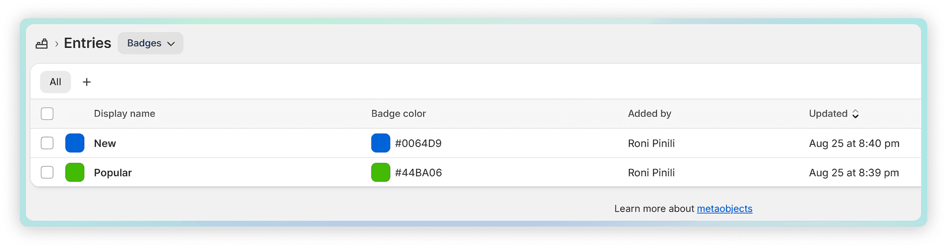 Managing Metaobject Entries