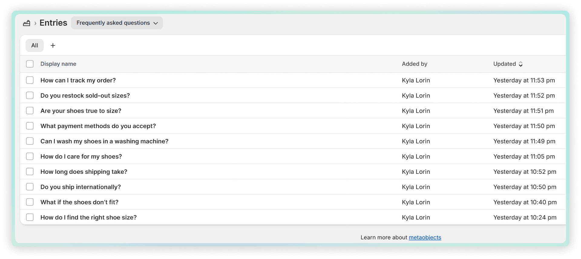 Managing Metaobject Entries