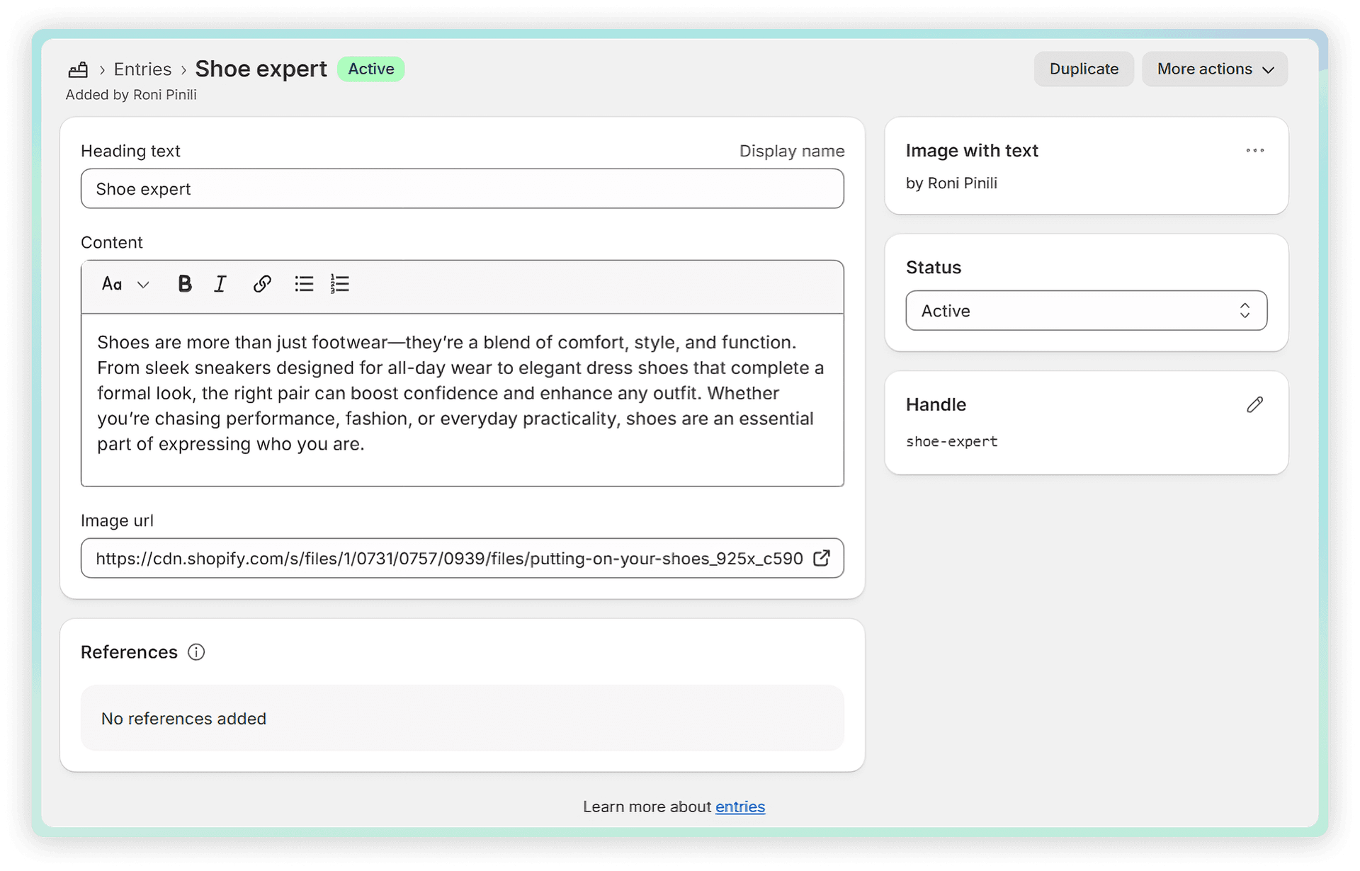 Metaobject Entry Fields
