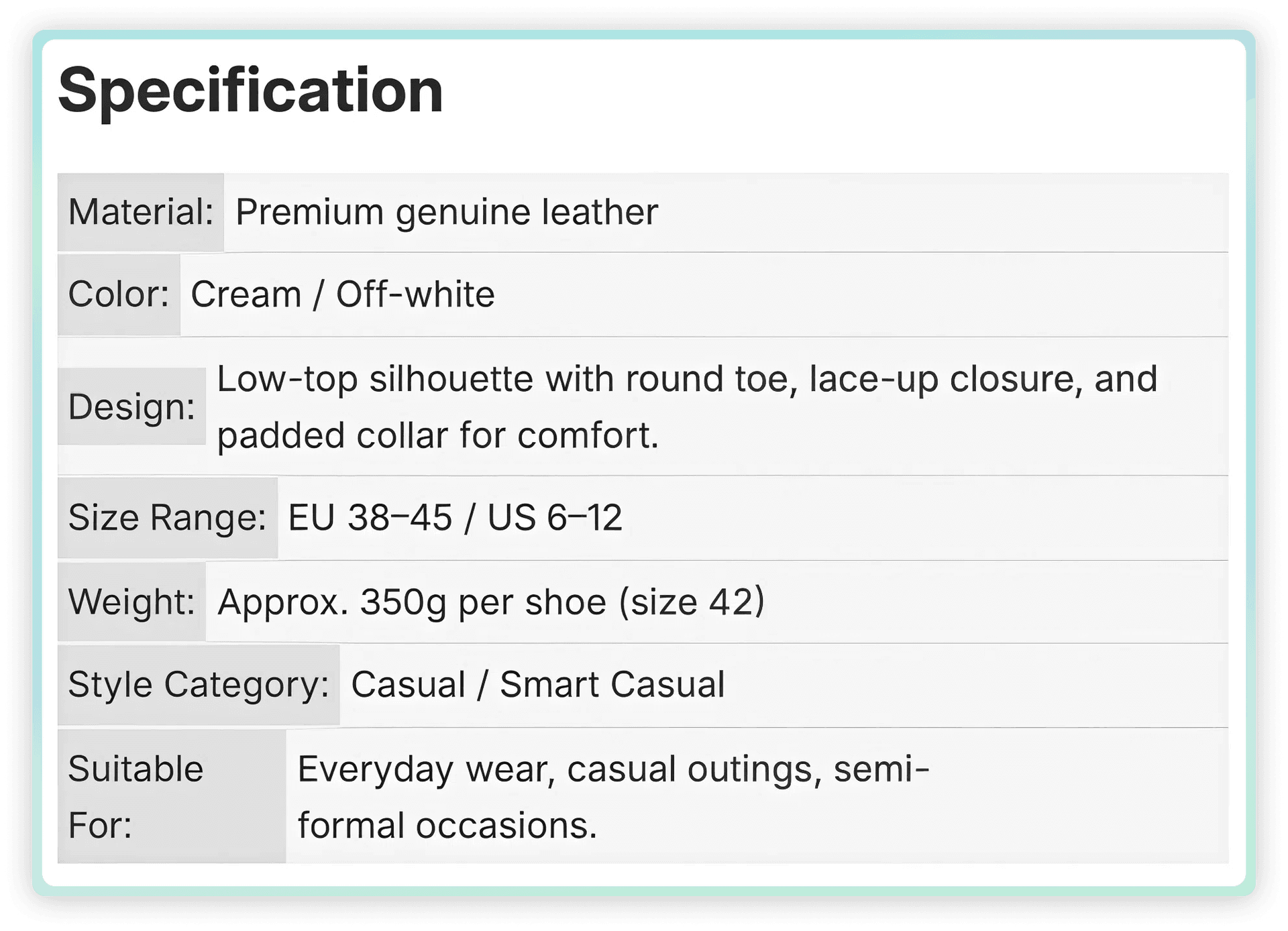 Product Specifications